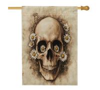 Bandiere vintage per la casa con scheletro di Halloween, 71 x 101 cm, double face, per esterni, rustico, horror, spaventoso, teschio spaventoso, bandiera per la casa, in tela verticale, retrò