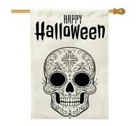 Bandiere vintage per la casa con scheletro di zucchero, 71 x 101 cm, double face, per esterni, motivo teschio spaventoso horror, bandiere verticali standard per la casa, giorno dei morti, decorazione