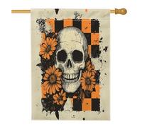 Bandiere vintage per la casa dei fiori con scheletro di Halloween, 71 x 101 cm, per esterni, horror, spaventoso, gotico, teschio gotico, bandiere verticali standard per la casa, raccapricciante