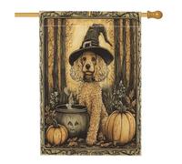 Bandiere vintage per la casa del cane di Halloween, 71 x 101 cm, double face, per esterni, calderone strega, cucciolo, bandiera verticale in tela per la casa, bandiera retrò per cortile anteriore