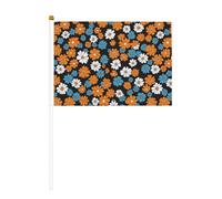 Bandiere vintage piccole a mano con margherite arancioni, blu e bianche, mini bandiere su bastone per feste, attività di squadra, parate, decorazione per le vacanze, confezione da 10