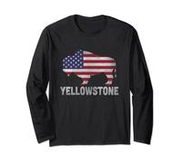 Bandierina americana di Bison Buffalo Retro Yellowstone Maglia a Manica