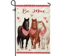 Bandierina da giardino con cavalli, sciarpa di San Valentino con cuori fantasiosi di San Valentino rossa su entrambi i lati, bandiere decorative per esterni, prato, portico, patio, ingresso, 30,5 x