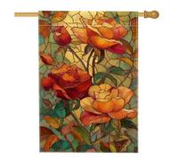 Bandierina decorativa da giardino in vetro colorato, rosso, arancione, giallo, rosa, floreale, decorativa, per esterni, decorazione per esterni, striscione su entrambi i lati, arancione, 71 x 101 cm