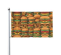 Bandierina festiva stampata con molti simpatici hamburger, 0,9 x 1,5 m, con occhielli, adatta per feste e campeggio