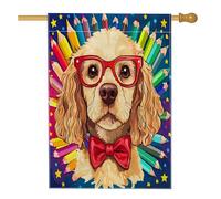 Bandierina per la casa con matite per cani Cocker Spaniel, 71 x 101 cm, double-face, decorazione per esterni, divertente per rientro a scuola, cuccioli, bandiera, casa, casa, classe, per esterni