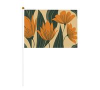 Bandierine a forma di fiori retrò di metà secolo, arancioni e verdi, piccole bandiere da tenere in mano, mini bandiere su bastone per feste, attività di squadra, sfilate, decorazione per le vacanze