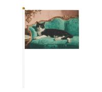 Bandierine a forma di gatto che si rilassano sul divano, colore: verde acqua, piccole bandiere da tenere in mano, mini bandiere su bastone per feste, attività di squadra, sfilate, decorazione per le
