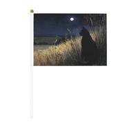 Bandierine a forma di gatto nero nel campo di notte, piccole bandiere tenute in mano, mini bandiere su bastone per feste, attività di squadra, parate, decorazione per le vacanze, confezione da 10