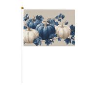 Bandierine a forma di zucche bianche e blu con foglie, piccole bandiere tenute in mano, mini bandiere su bastone per feste, attività di squadra, parate, decorazione per le vacanze, confezione da 10