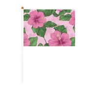 Bandierine a mano con fiori di ibisco rosa, foglie verdi, piccole bandiere su bastone, per feste, attività di squadra, sfilate, decorazione per vacanze, confezione da 10