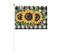Bandierine a scacchi bianche e nere con tre girasoli, piccole bandiere da tenere in mano, per feste, attività di squadra, parate, decorazione per le vacanze, confezione da 10