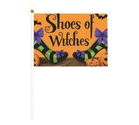 Bandierine a strisce nere e verdi con scarpe da strega viola, piccole bandiere da tenere in mano, mini bandiere su bastone per feste, attività di squadra, sfilate, decorazione per le vacanze