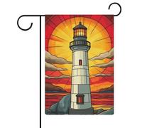 Bandierine alte in vetro colorato con faro sulla riva rocciosa da giardino, per vacanze stagionali, in iuta su entrambi i lati, 30,5 x 45,7 cm