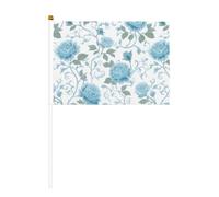 Bandierine bianche con rose blu pastello e turbinii su sfondo bianco, mini bandiere su bastone per feste, attività di squadra, sfilate, decorazione per vacanze, confezione da 10