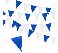 Bandierine blu e bianco da 20 m (52 pezzi) riutilizzabili, impermeabili, triangolari, ideali per decorare feste di compleanno, matrimoni, fidanzamenti ed eventi interni ed esterni