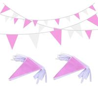Bandierine Colorate 10M Orange White Pennant Flags String Fabric Triangle Bunting Flag,Party Decorations For Birthday(Pink white)