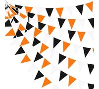 Bandierine Colorate Orange Black Plastic Triangle Pennant Flags - Vibrant Party Garland For Halloween Decor, Birthday(Orange black white,1 PC)