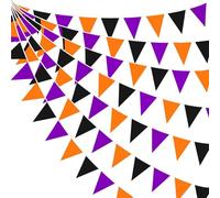 Bandierine Colorate Orange Black Plastic Triangle Pennant Flags - Vibrant Party Garland For Halloween Decor, Birthday(Purple orange black,3 PCS)
