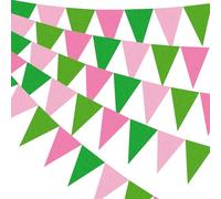 Bandierine Colorate Pink And Green Party Pennant Flags Decorations Goes Good With String Triangle For Birthday