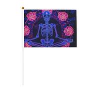 Bandierine con scheletro in una posizione seduta meditativa, piccole bandiere da tenere in mano, mini bandiere su bastone per feste, attività di squadra, sfilate, decorazione per le vacanze
