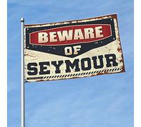 Bandierine con scritta "Beware of Seymour" con scritta "Man Cave Bar Beware Of Seymour", decorazione per grotte per esterni, 60 x 90