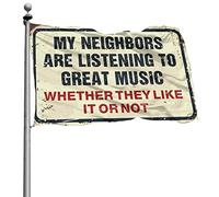 Bandierine con scritta "Room Guys My Neighbors Are Listening To Great Music", decorazione per camera da letto, porta, garage, per uomini, 120 x 180 cm