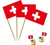 Bandierine con stuzzicadenti con bandiera della Svizzera, per mini cocktail, frutta, cupcake, decorazioni alimentari, 100 pezzi