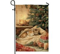 Bandierine da giardino con gattini, candele rustiche natalizie per albero di Natale, beige caldo, su entrambi i lati, bandiere decorative per esterni, patio, prato, portico anteriore, balcone, 30,5 x