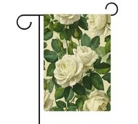 Bandierine da giardino con rose bianche con foglie verdi, in iuta su entrambi i lati, 30,5 x 45,7 cm
