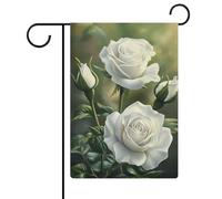 Bandierine da giardino con rose bianche eleganti fiori stagionali in iuta double face, 30,5 x 45,7 cm