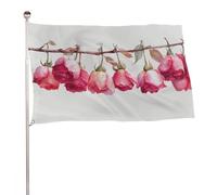 Bandierine da giardino da appendere a testa in giù con rose rosa e rosse da asciugare da 0,9 x 1,5 m, decorazione per cortile, portico, prato, fattoria