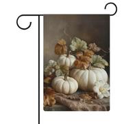 Bandierine da giardino vintage con zucche bianche e foglie autunnali, in iuta su entrambi i lati, 30,5 x 45,7 cm