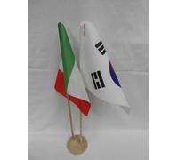 BANDIERINE DA TAVOLO ITALIA + COREA DEL SUD CM 14 x 21 SU BASE IN LEGNO KOREA
