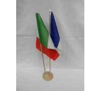 BANDIERINE DA TAVOLO ITALIA + FRANCIA CM 14 x 21 BASE IN LEGNO ITALIANA FRANCESE