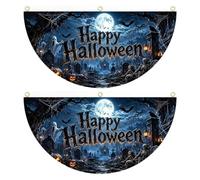 Bandierine di Halloween 2 Pezzi Festoni a Ventaglio Semicircolari | Banner Mezzo Ventaglio Halloween per Casa Garage Portico Balcone Terrazza Giardino Ingresso Parete Interno