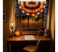 Bandierine di Halloween, mezza bandiera pieghettata da appendere con 3 occhielli, bandierine nere e arancioni per Halloween a metà ventaglio da appendere per interni ed esterni, casa, vacanze, cortile