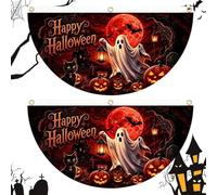 Bandierine Halloween 2 Pezzi Festoni a Ventaglio Semicircolari Bifacciali | Banner Mezzo Ventaglio Halloween Per Casa Garage Portico Balcone Giardino Ingresso Corridoio Parete