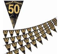 Bandierine per 50° compleanno, bandierine triangolari glitterate dorate e nere, 40 decorazioni per feste per uomini e donne, forniture per anniversario