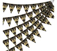 Bandierine per 60° compleanno, in oro nero, decorazione in tessuto, per 60° compleanno, festone per 60° compleanno, decorazione per feste di compleanno
