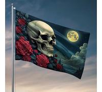 Bandierine per mobili da camera da letto con teschio e rose sotto la luna piena, 60 x 90 cm
