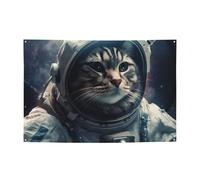 Bandierine personalizzate per feste di compleanno con occhielli in ottone astronauta gatto nello spazio Bandiera da giardino Decorazioni per cortile Banner Decorazioni per feste di compleanno sfondo