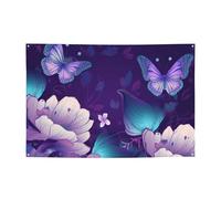 Bandierine personalizzate per feste di compleanno con occhielli in ottone blu viola fiore farfalla bandiera giardino decorazioni per cortile banner decorazioni per feste di compleanno sfondo per