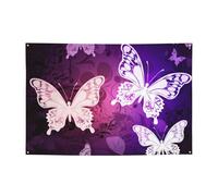 Bandierine personalizzate per feste di compleanno con occhielli in ottone farfalle bianche viola bandiere da giardino decorazioni per cortile banner decorazioni per feste di compleanno sfondo per