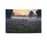 Bandierine personalizzate per feste di compleanno con occhielli in ottone nebbia mattutina fiori campo bandiera giardino decorazioni per cortile banner decorazioni per feste di compleanno sfondo per