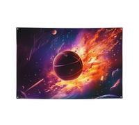 Bandierine personalizzate per feste di compleanno con occhielli in ottone Pallacanestro che vola nello spazio Bandiera da giardino Decorazioni per cortile Banner Decorazioni per feste di compleanno