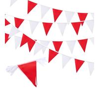 Bandierine rosse e bianche da 20 m, 52 bandiere triangolari riutilizzabili impermeabili, per compleanni, interni ed esterni, matrimoni, feste di fidanzamento