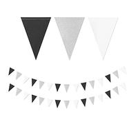 Bandierine triangolari di carta glitterate, per compleanno, laurea, festa del papà, matrimoni, baby shower, feste, 2024, colore nero, bianco, argento, confezione da 2 Lasting Surprise