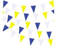 Bandierine triangolari in tessuto, 40 m, giallo, bianco, blu, per feste di compleanno