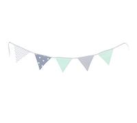 Bandierine ULLENBOOM ® verde menta, grigio (ghirlanda di stoffa: 1,90 m, 5 bandierine, decorazione per la cameretta per bambini e feste)